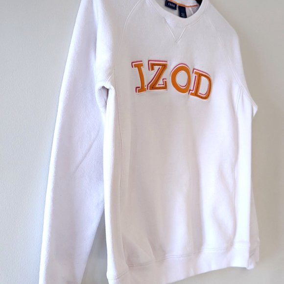 Y2K White Crewneck IZOD Cozy Sweatshirt Sweater Rhinestone Glitter Text Size S - Picture 2 of 6
